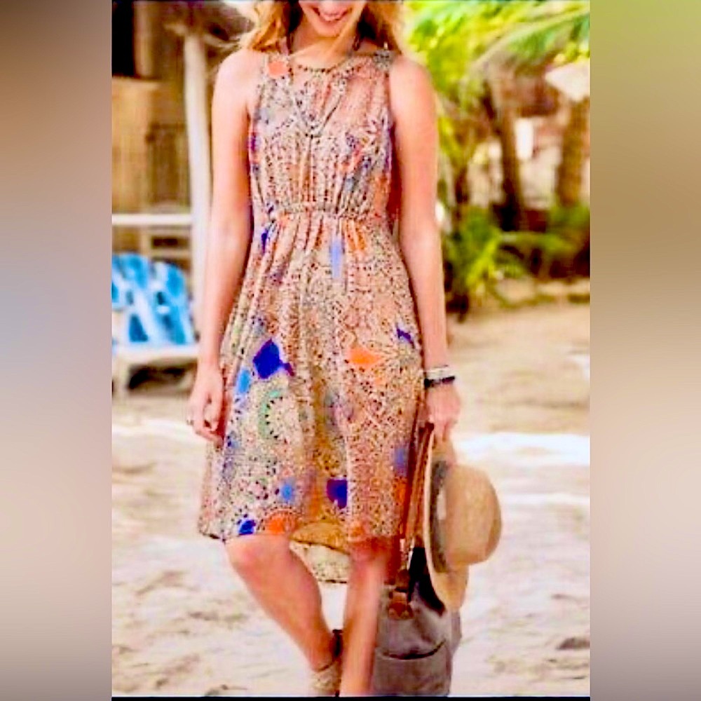 Sundance Dionna Mosaic Print Chiffon Sleeveless High Low Dress